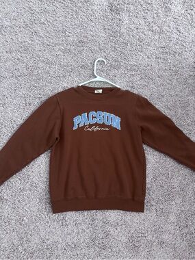 PacSun Brown Crewneck with Blue Logo